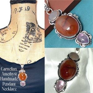 Unique Carnelian, Amethyst Agate Pendant Necklace